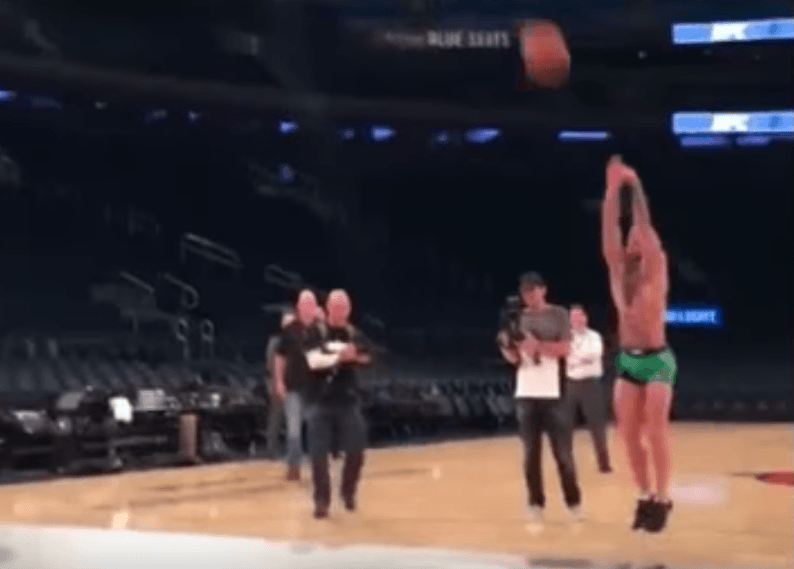 Conor McGregor Drains A Near Three-Point Shot At MSG Conor McGregor Drains A Near Three-Point Shot At MSG
